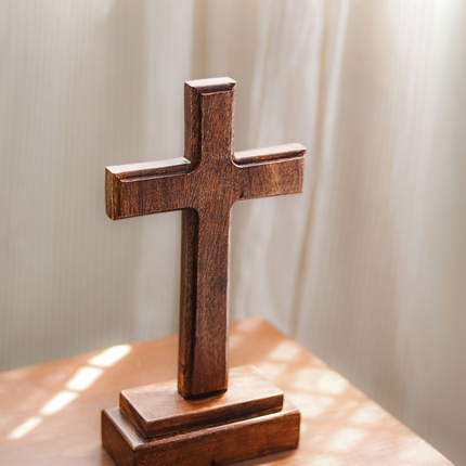 [Pre-order] Luid Lokal Cross Tabletop Standing Display Altar Prayer Room Acacia Wood