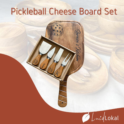 Luid Lokal Pickleball Paddle Cheese Board Charcuterie Cheese Knife Set Personalized Engraving Sports Gift Acacia Wood