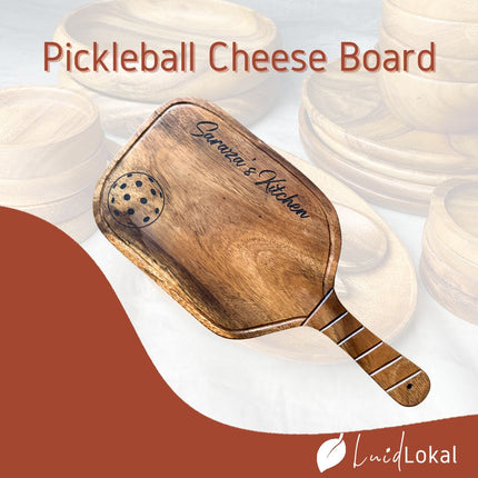 Luid Lokal Pickleball Paddle Cheese Board Charcuterie Cheese Knife Set Personalized Engraving Sports Gift Acacia Wood