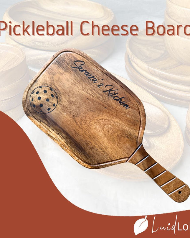 Luid Lokal Pickleball Paddle Cheese Board Charcuterie Cheese Knife Set Personalized Engraving Sports Gift Acacia Wood