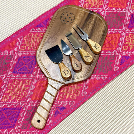 Luid Lokal Pickleball Paddle Cheese Board Charcuterie Cheese Knife Set Personalized Engraving Sports Gift Acacia Wood
