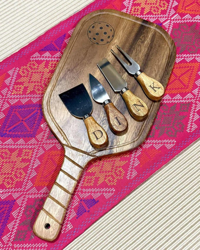 Luid Lokal Pickleball Paddle Cheese Board Charcuterie Cheese Knife Set Personalized Engraving Sports Gift Acacia Wood