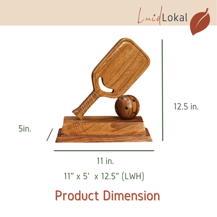 Luid Lokal Pickleball Trophy Display Souvenir 3D Handcrafted Handcarved Acacia Wood