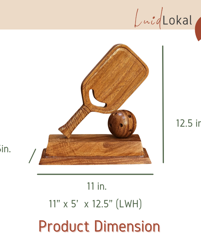 Luid Lokal Pickleball Trophy Display Souvenir 3D Handcrafted Handcarved Acacia Wood