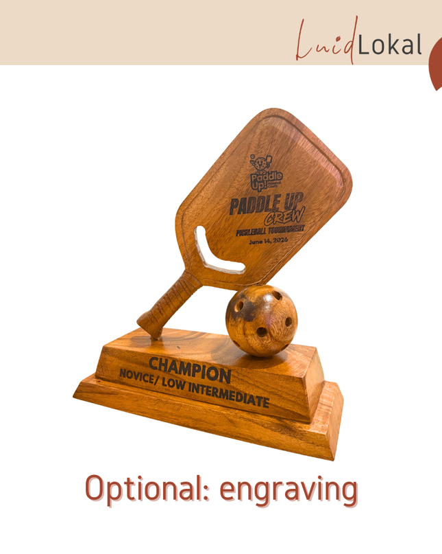 Luid Lokal Pickleball Trophy Display Souvenir 3D Handcrafted Handcarved Acacia Wood