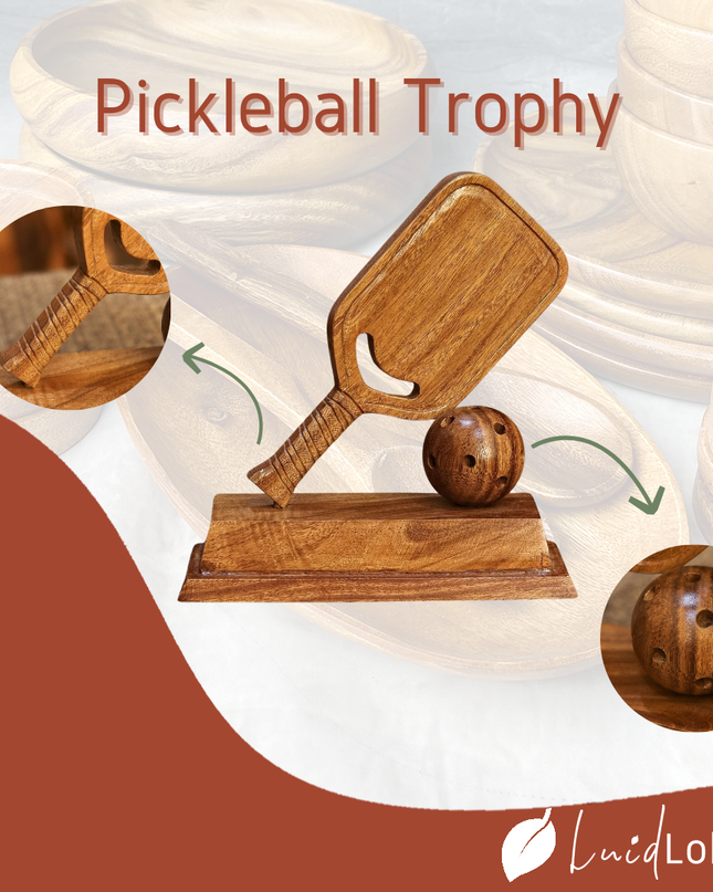Luid Lokal Pickleball Trophy Display Souvenir 3D Handcrafted Handcarved Acacia Wood