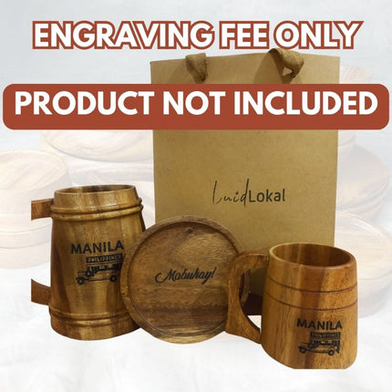 Luid Lokal Add-On Custom Personalized Gift Laser Engraved for Plates Bowls Mugs Acacia Wood
