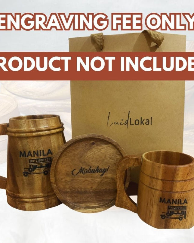 Luid Lokal Add-On Custom Personalized Gift Laser Engraved for Plates Bowls Mugs Acacia Wood