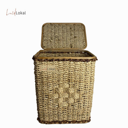 Luid Lokal Laundry Clothes Hamper with Cover Basket Storage Woven Buri
