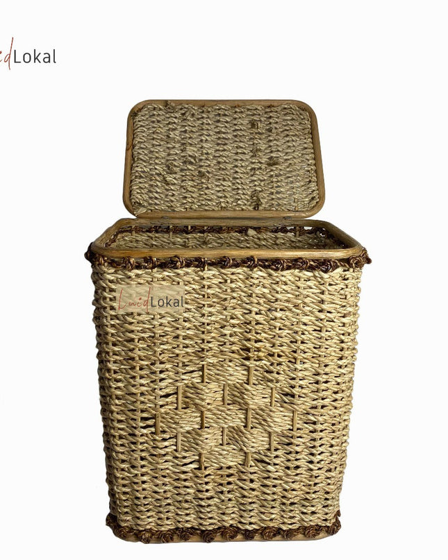 Luid Lokal Laundry Clothes Hamper with Cover Basket Storage Woven Buri