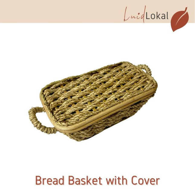 Luid Lokal Rectangular Bread Basket with Cover and Handles Kitchen Storage Woven Buri