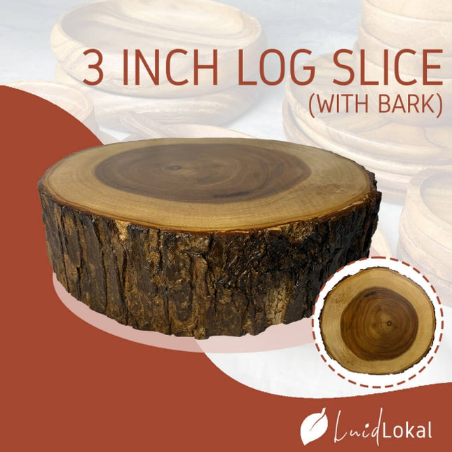 Luid Lokal Rustic Acacia Wood Log Slice with Natural Bark 2-3 inches Thick Acacia Wood