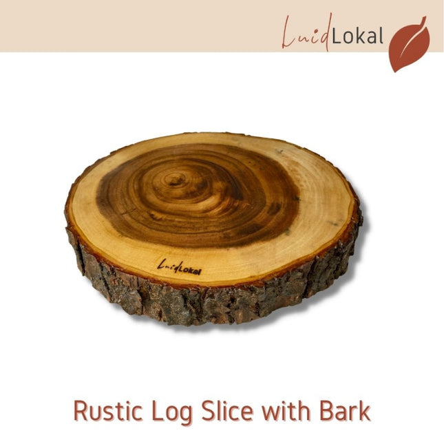 Luid Lokal Rustic Acacia Wood Log Slice with Natural Bark 2-3 inches Thick Acacia Wood