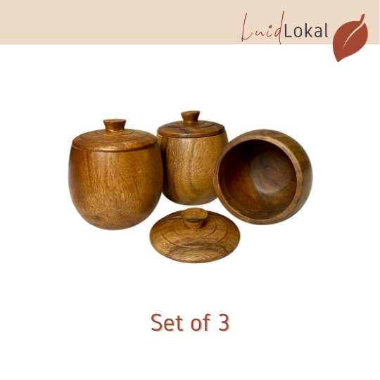 Luid Lokal Condiment Canister Spice Sugar Salt Jar with Cover Acacia Wood