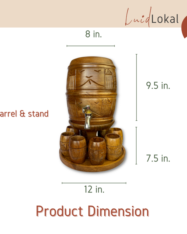 Luid Lokal Standing Barrel and Cups Set Beer Cocktails Juice Mango Wood