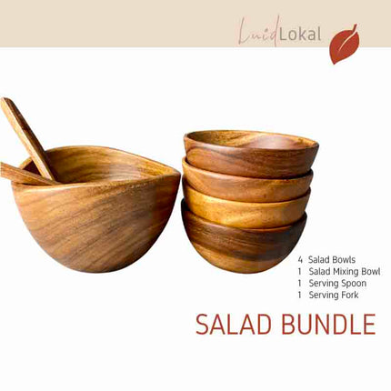 Luid Lokal Salad Bundle Mixing Bowl Salad Bowls Salad Server Spoon Fork Acacia Wood