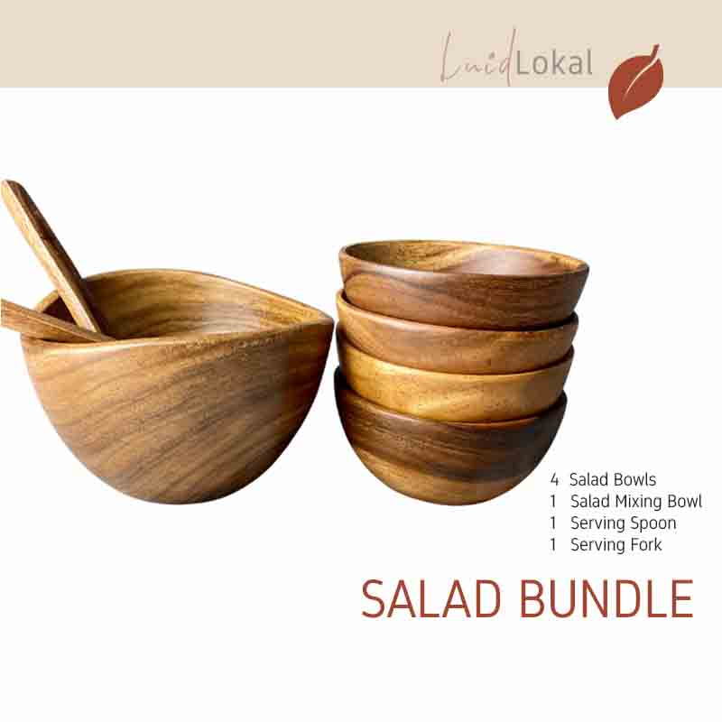 Luid Lokal Salad Bundle Mixing Bowl Salad Bowls Salad Server Spoon Fork Acacia Wood