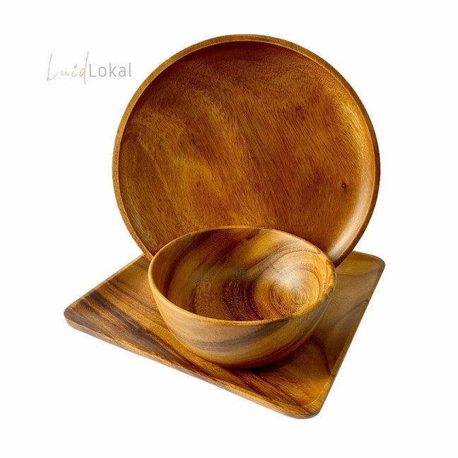 Luid Lokal Flexi Set Bundle Round Plate Square Plate Soup Bowl Acacia Wood