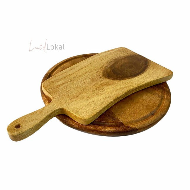 Luid Lokal Cutting Board Set Knife Chopping Board Charcuterie Board Round with Juice Groove Acacia Wood