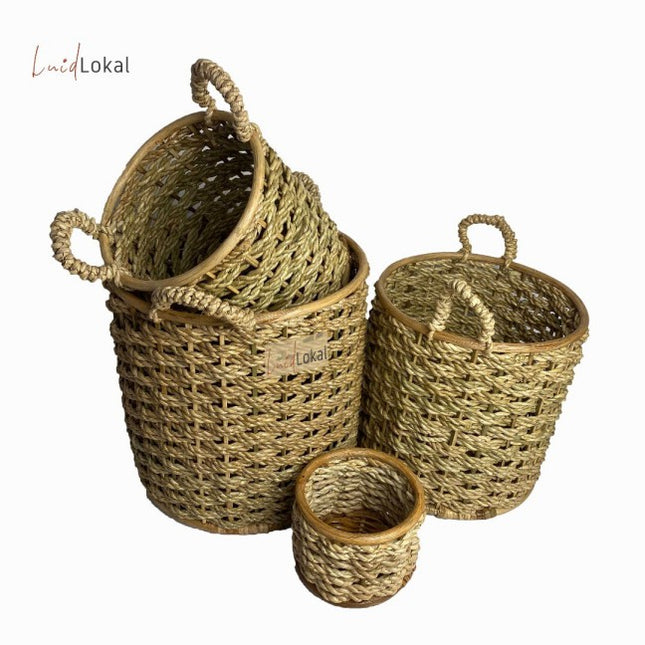 Luid Lokal Planter with Handles Storage Indoor Woven Buri