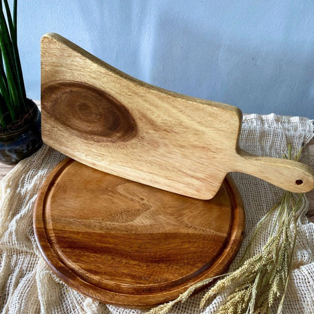 Luid Lokal Cutting Board Set Knife Chopping Board Charcuterie Board Round with Juice Groove Acacia Wood