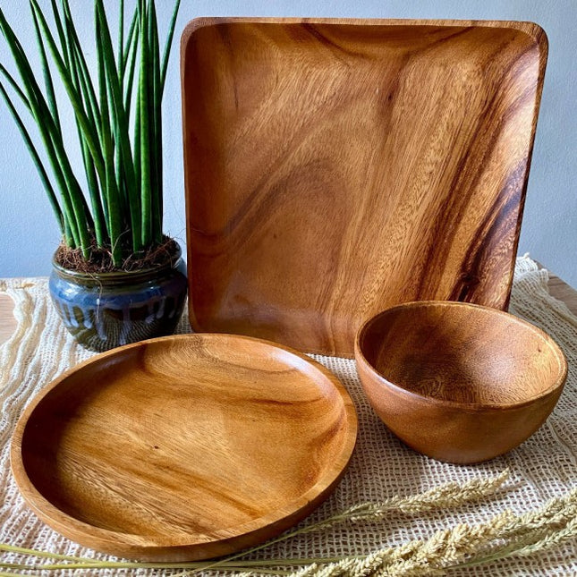 Luid Lokal Flexi Set Bundle Round Plate Square Plate Soup Bowl Acacia Wood