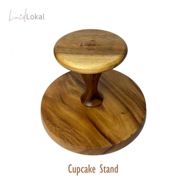 Luid Lokal Wooden Cake Cupcake Stand Two-Way Acacia Wood