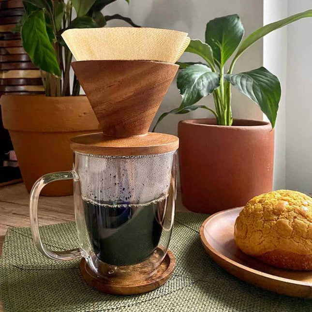 Luid Lokal Coffee Dripper Pour Over with Free Coffee Filter Acacia Wood