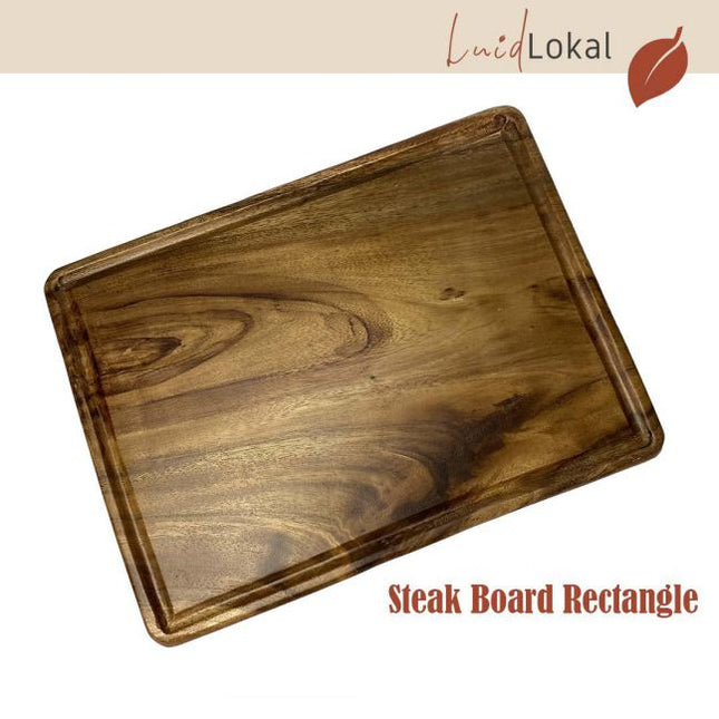 Luid Lokal Steak Board Rectangle Cutting Board with Juice Groove Kitchen Chopping Board for Meat Cheese and Vegetables Acacia Wood