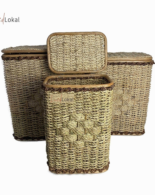 Luid Lokal Laundry Clothes Hamper with Cover Basket Storage Woven Buri