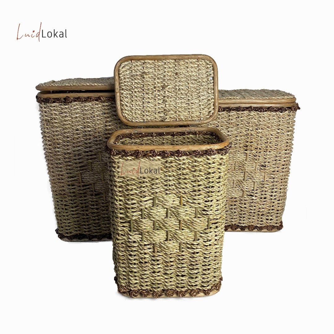 Luid Lokal Laundry Clothes Hamper with Cover Basket Storage Woven Buri