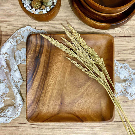 Luid Lokal Square Plate Meal Dessert Charger Plate Serving Tray Acacia Wood