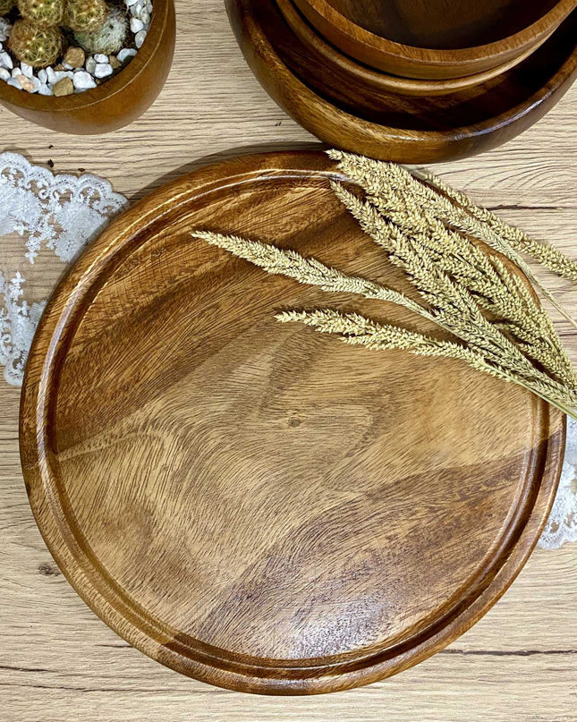 Luid Lokal Steak Board Round Cutting Board with Juice Groove Kitchen Chopping Board for Meat Cheese and Vegetables Acacia Wood