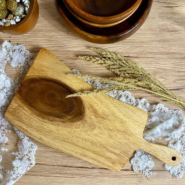 Luid Lokal Knife Chopping Board with Handle Irregular Shape Cheese Serving Platter Acacia Wood