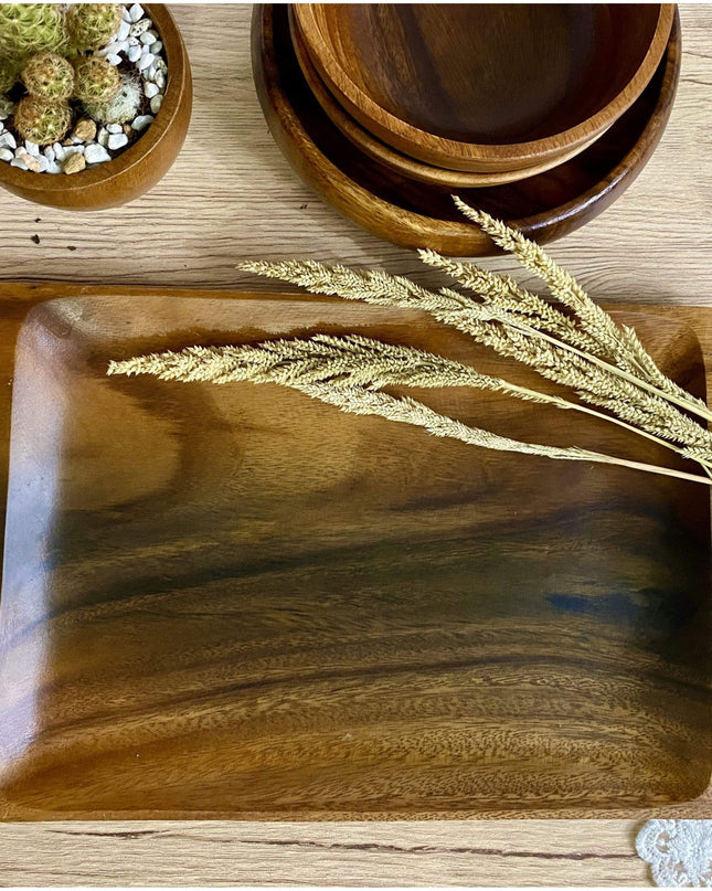 Luid Lokal Rectangle Tray Serving Platter Tea Coffee Table Dessert Tray Acacia Wood