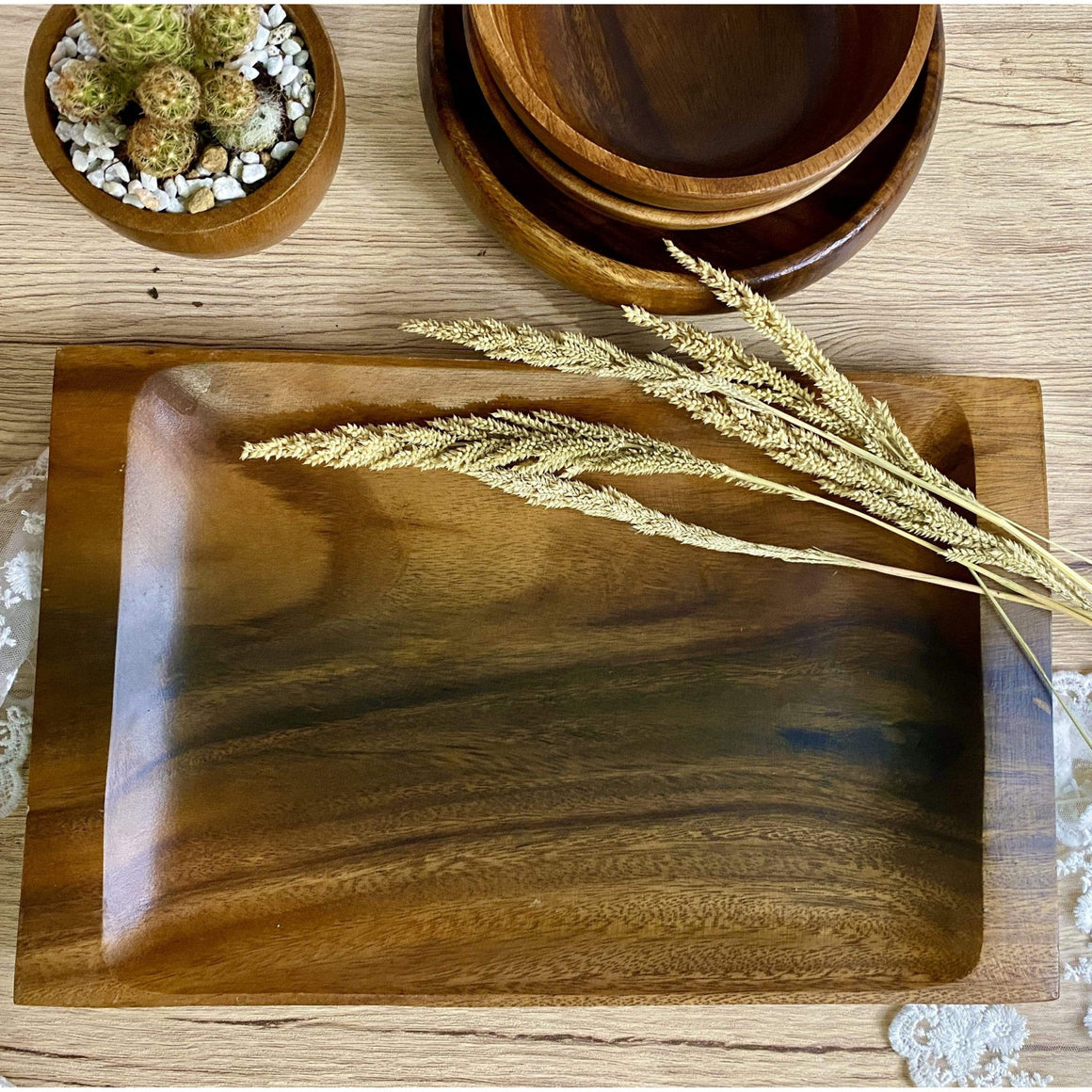 Luid Lokal Rectangle Tray Serving Platter Tea Coffee Table Dessert Tray Acacia Wood