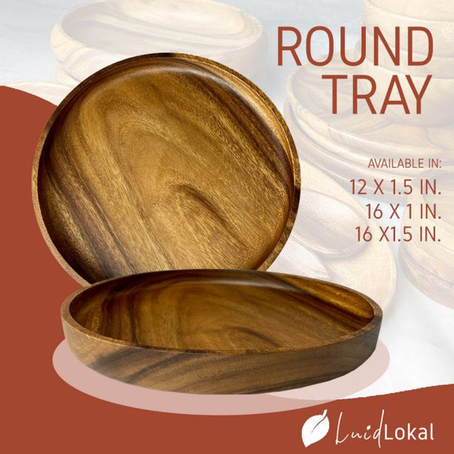 Luid Lokal Round Tray Platter Cheese Coffee Tea Serving Tray Acacia Wood