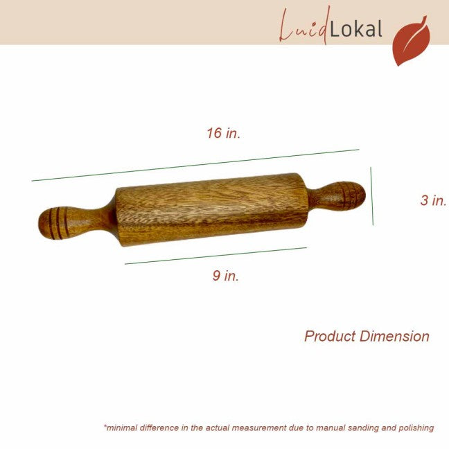 Luid Lokal Rolling Pin Medium Handle with Design Dough Roller Pastry Bakery Pizza Acacia Wood