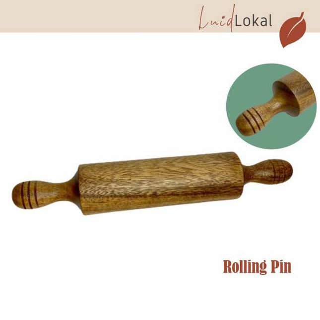 Luid Lokal Rolling Pin Medium Handle with Design Dough Roller Pastry Bakery Pizza Acacia Wood