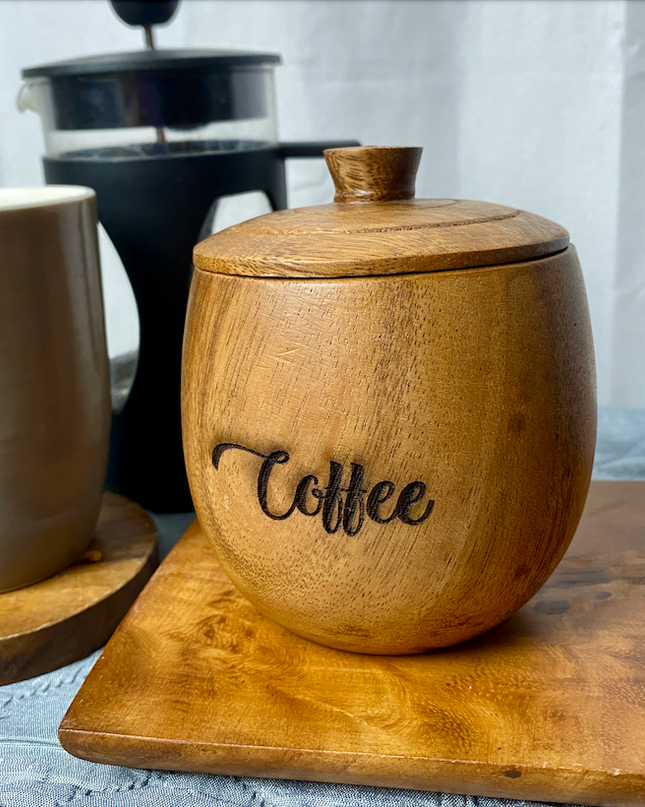 Luid Lokal Condiment Canister Spice Sugar Salt Jar with Cover Acacia Wood