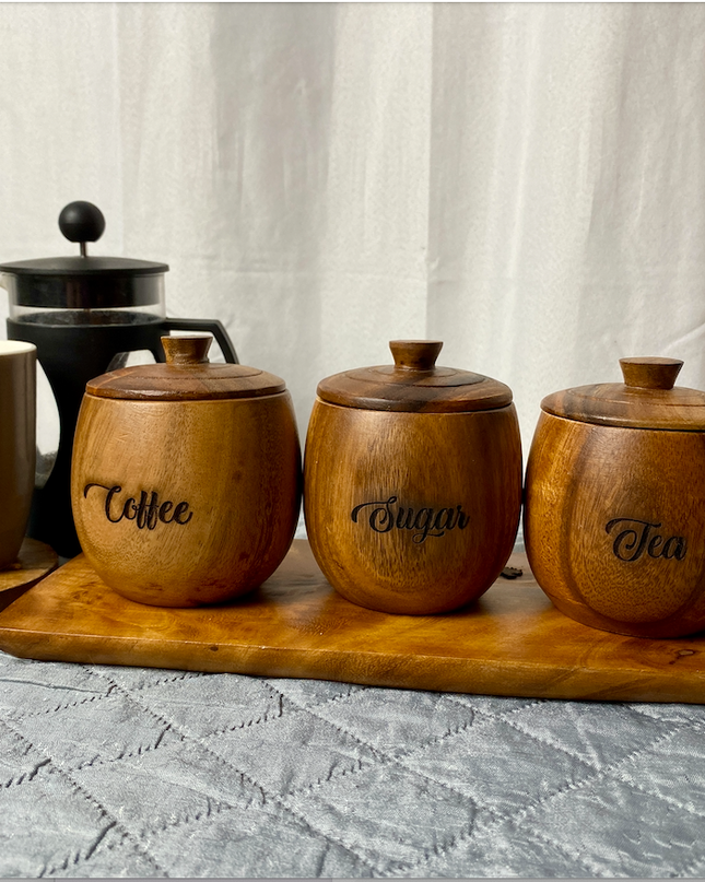 Luid Lokal Condiment Canister Spice Sugar Salt Jar with Cover Acacia Wood