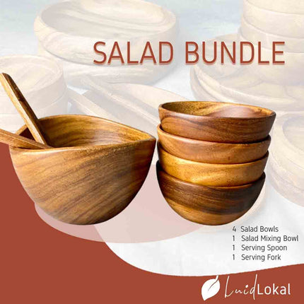 Luid Lokal Salad Bundle Mixing Bowl Salad Bowls Salad Server Spoon Fork Acacia Wood