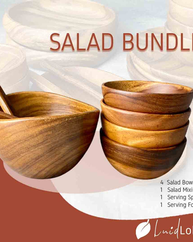 Luid Lokal Salad Bundle Mixing Bowl Salad Bowls Salad Server Spoon Fork Acacia Wood