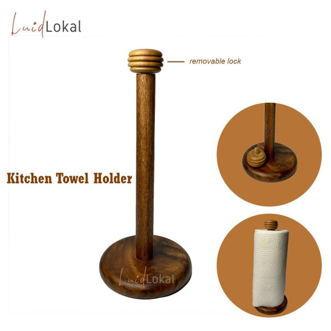 Luid Lokal Kitchen Towel Holder Bathroom Tissue Organizer Donut Stacker Acacia Wood