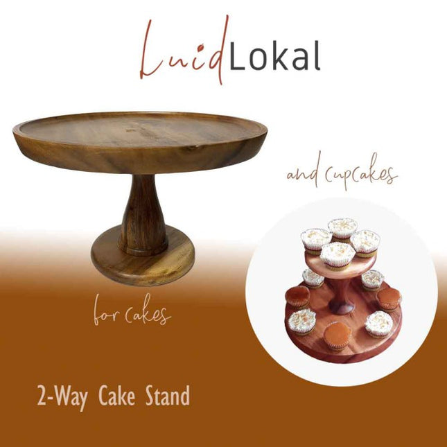 Luid Lokal Wooden Cake Cupcake Stand Two-Way Acacia Wood