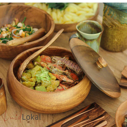 Luid Lokal Calabash Bowl with Cover Big Bowl Server Collections Acacia Wood