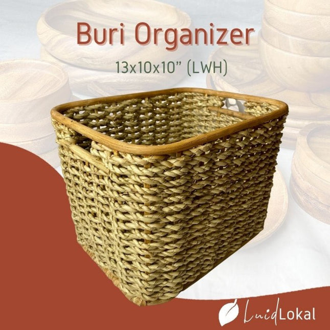 Luid Lokal Basket Organizer Box with Built In Handles Woven Buri