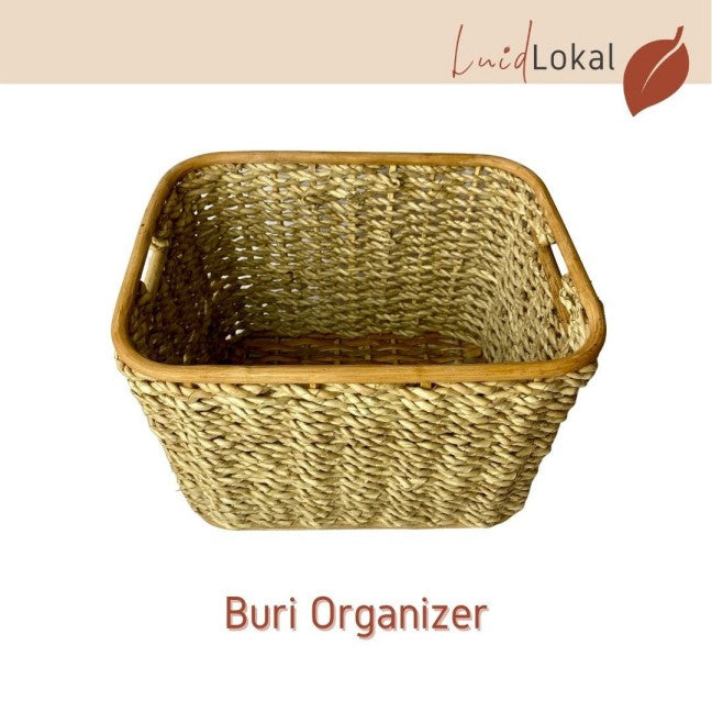 Luid Lokal Basket Organizer Box with Built In Handles Woven Buri