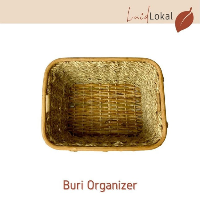 Luid Lokal Basket Organizer Box with Built In Handles Woven Buri