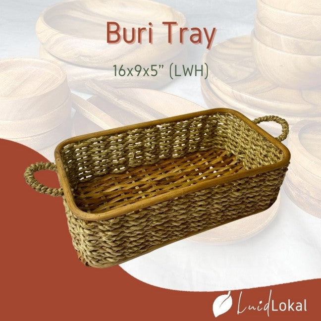 Luid Lokal Rectangular Basket Serving Tray with Handles Vanity Fruit Tray Kitchen Storage Woven Buri